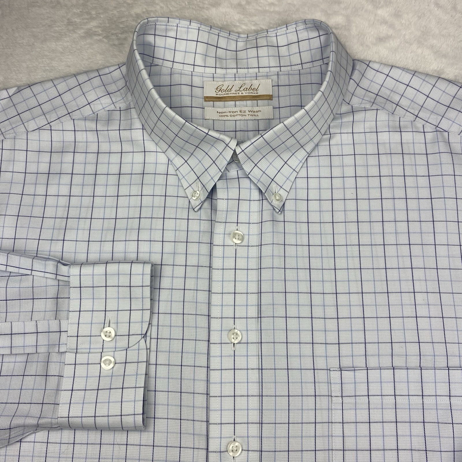 Roundtree & Yorke Gold Label Dress Shirt Mens 19-36/37 Big Lt. Blue Checks